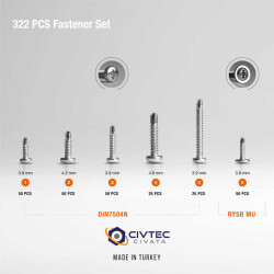 Civtec 322 Parça 13 Çeşit Matkap Uçlu Vida Seti - Takım Çantası TK-105 - 3