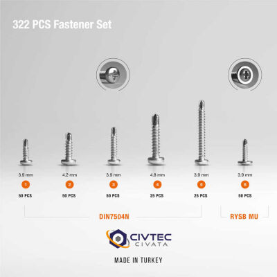 Civtec 322 Parça 13 Çeşit Matkap Uçlu Vida Seti - Takım Çantası TK-105 - 3