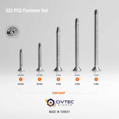 Civtec 322 Parça 13 Çeşit Matkap Uçlu Vida Seti - Takım Çantası TK-105 - 4