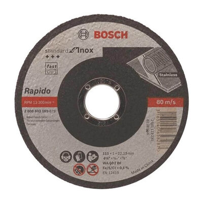 Bosch 115*1,0 mm Standard Seri Düz Inox (Paslanmaz Çelik) Kesme Diski (Taş) - Rapido - 1