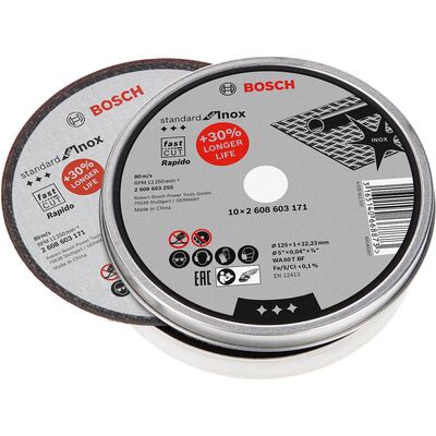 Bosch 125*1,0mm Standard Seri Düz Inox (Paslanmaz Çelik) Kesme Diski (Taş) - Rapido 10lu - 1