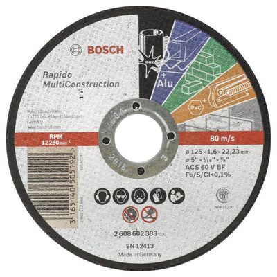 Bosch 125*1,6 mm Çoklu Malzemelerde Kullanım İçin Düz Kesme Diski (Taş) - 1