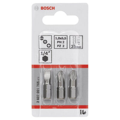 Bosch 3 Parçalı Extra Hard Serisi Vidalama Ucu Seti PH2/PZ2/SL1,0*25 mm - 2