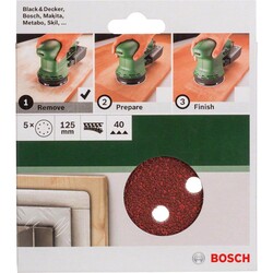 Bosch Eksantirik Zımpara Kağıdı 5'li, 125 mm 40 Kum 8 Delik - 2