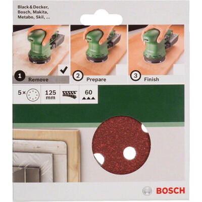 Bosch Eksantirik Zımpara Kağıdı 5'li, 125 mm 60 Kum 8 Delik - 2