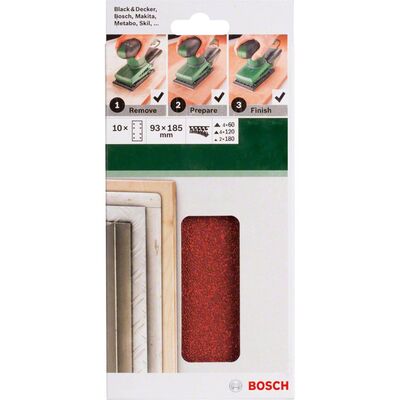 Bosch Titreşimli Zımpara Kağıdı 10'lu Set, 93 x 185 mm 60/120/180 Kum 8 Delik - 2