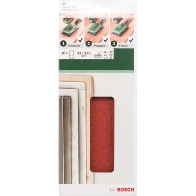 Bosch Titreşimli Zımpara Kağıdı 10'lu Set, 93 x 230 mm 60/120/180 Kum 8 Delik - 2