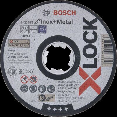 Bosch X-LOCK - 115*1,0 mm Standard Seri Düz Inox (Paslanmaz Çelik) Kesme Diski (Taş) - Rapido - 1