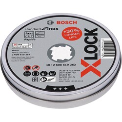 Bosch X-LOCK - 125*1,0mm Standard Seri Düz Inox (Paslanmaz Çelik) Kesme Diski (Taş) - Rapido 10lu - 1
