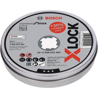 Bosch X-LOCK - 125*1,6 mm Standard Seri Düz Inox (Paslanmaz Çelik) Kesme Diski (Taş) 10lu - 1