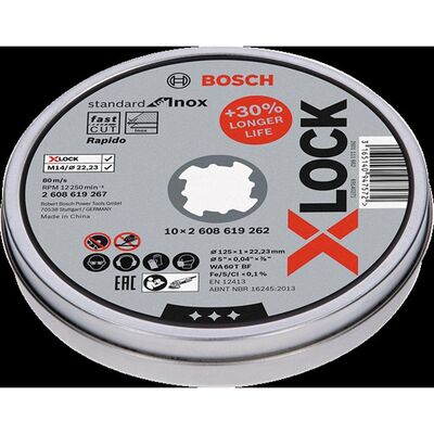 Bosch X-LOCK - 125*1,6 mm Standard Seri Düz Inox (Paslanmaz Çelik) Kesme Diski (Taş)