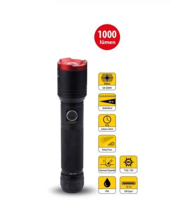 Ceta Lu-Max Pro Şarjlı El Feneri (Focus) - 1000 Lümen - R.P7R - 1