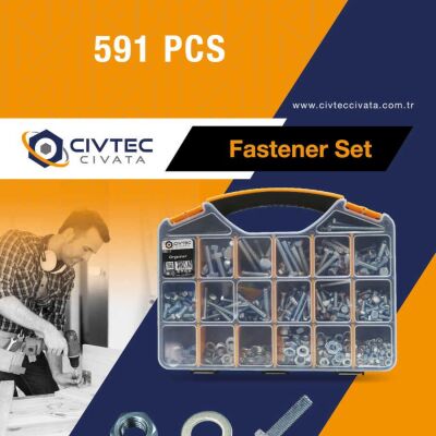Civtec 591 Parça 20 Çeşit 8.8 Çelik Civata - Somun - Pul Seti TK-19 - 10