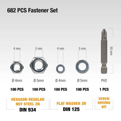 Cetin 682 Pieces 16 Types Pan Head Screw - Nut - Washer Set-Tool TK-16 - 5