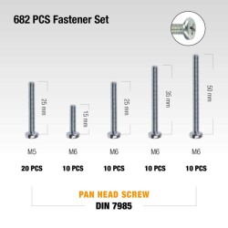 Cetin 682 Pieces 16 Types Pan Head Screw - Nut - Washer Set-Tool TK-16 - 4