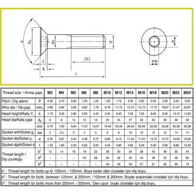 Civtec DIN 7991 10.9 Kalite Havşa Başlı İmbus Cıvata Siyah Metrik 20x80 - 3