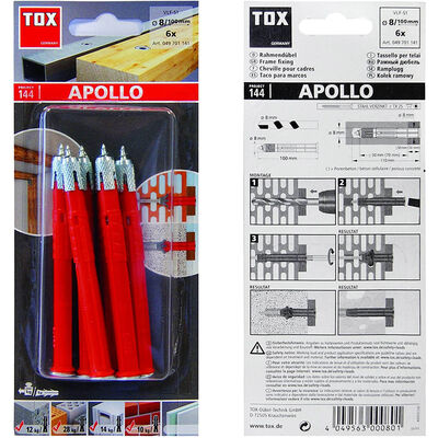 Tox 8X100 VLF-S1 Apollo Çok Amaçlı Çerçeve Dübeli 6 Adet (049 701 14 1) - 2