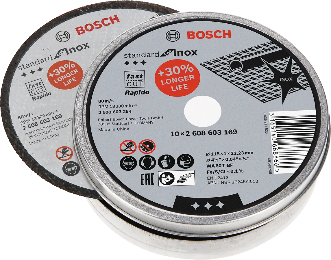 Bosch 115*1,0mm Standard Seri Düz Inox (Paslanmaz Çelik) Kesme Diski (Taş) - Rapido 10'lu - 2608603254
