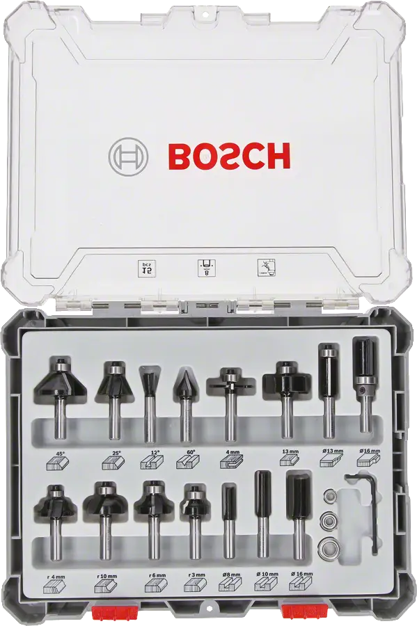 Bosch Profesyonel 15 Parça Karışık Freze Ucu Seti 8 mm Şaftlı - 2607017472