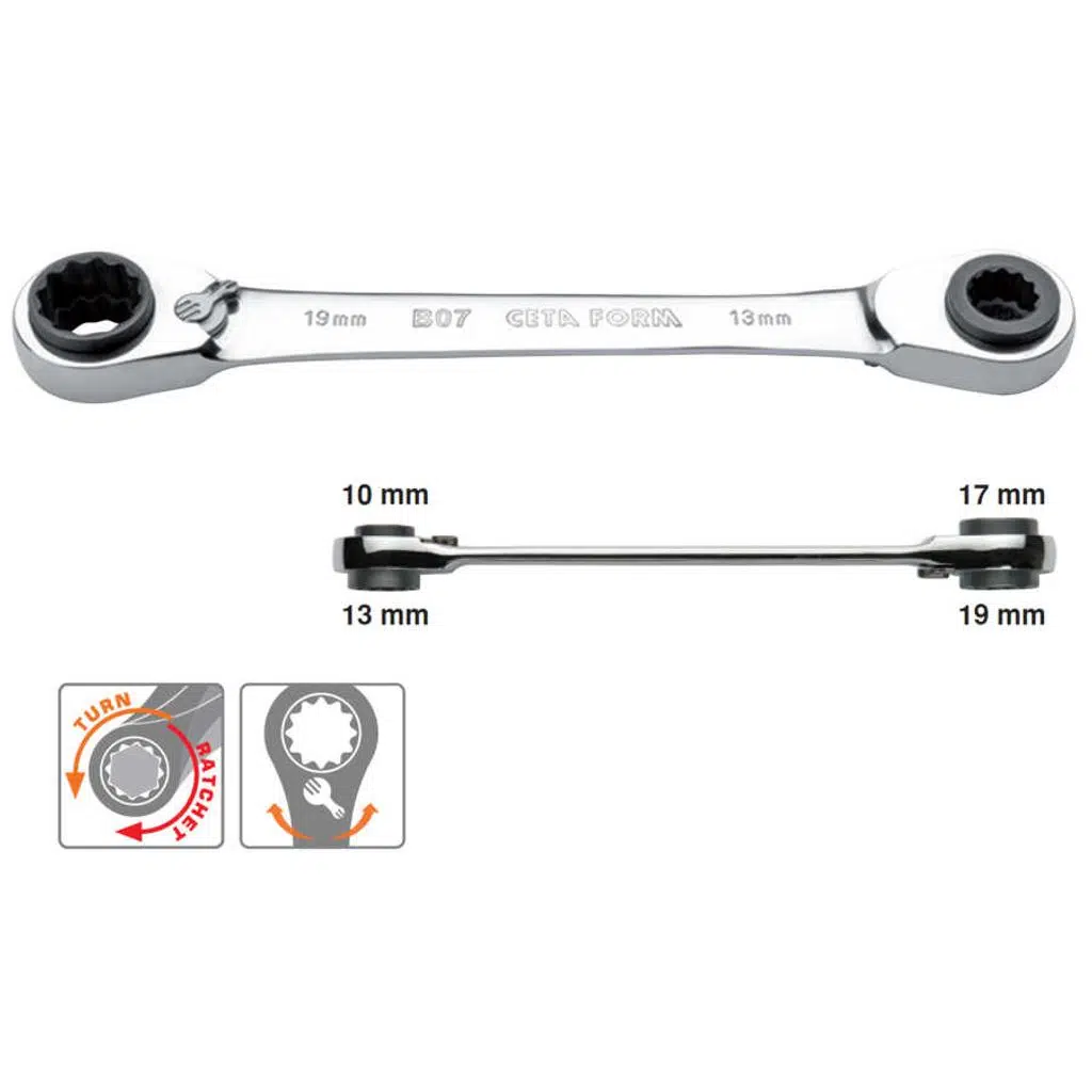 Ceta Form 4'lü Cıcırlı Kombine Anahtar 10,13,17,19mm - B07-B01 - 10 Adetli Kutu Koli