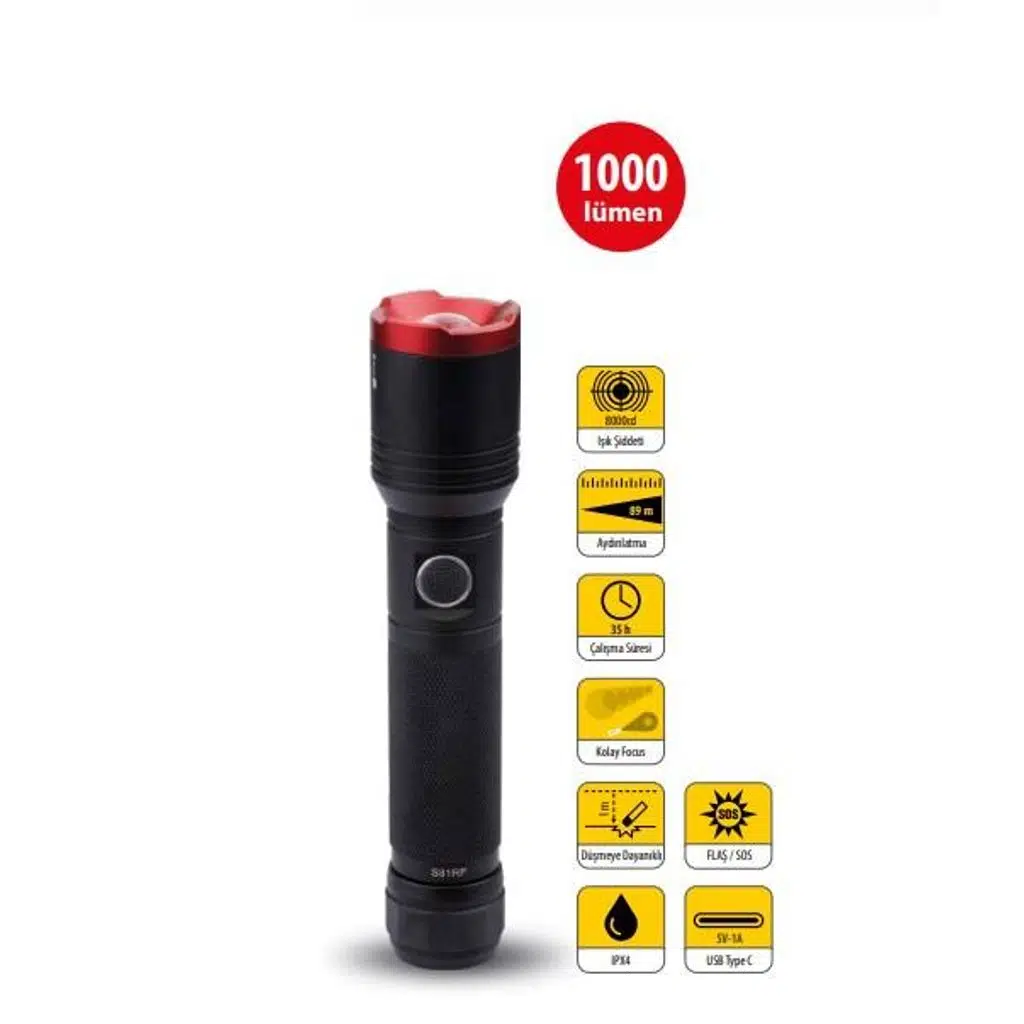 Ceta Lu-Max Pro Şarjlı El Feneri (Focus) - 1000 Lümen - R.P7R - 5 Adetli Kutu Koli