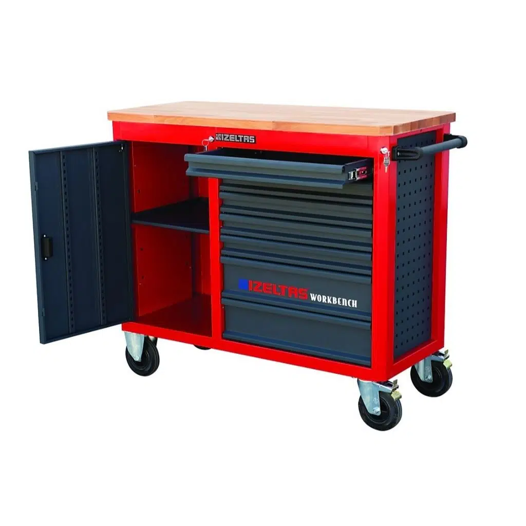İZELTAŞ 8247321007 IZELTAS WORKBENCH AHŞAP ÜST TABLALI ATÖLYE DOLABI (KIRMIZI GÖVDE - ANTRASİT ÇEKMECE )