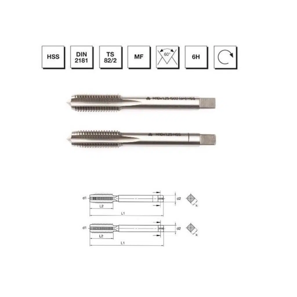 Makina Takım HSS DIN2181 2'li El Kılavuzu M22X2(6H) - MTE B00102032208