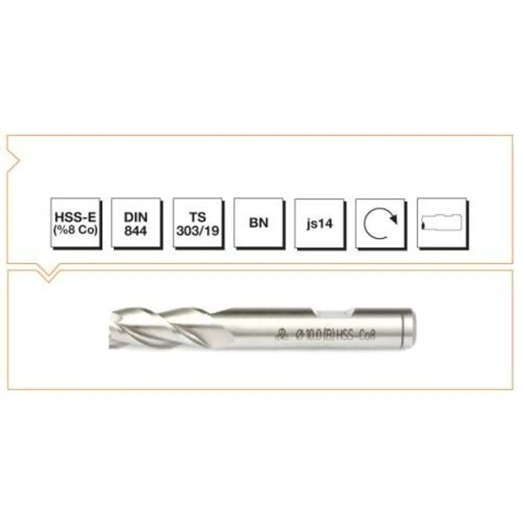 Makina Takım B00276180200 HSSE CO8 DIN 844/BN Parmak Freze 2 mm Kısa