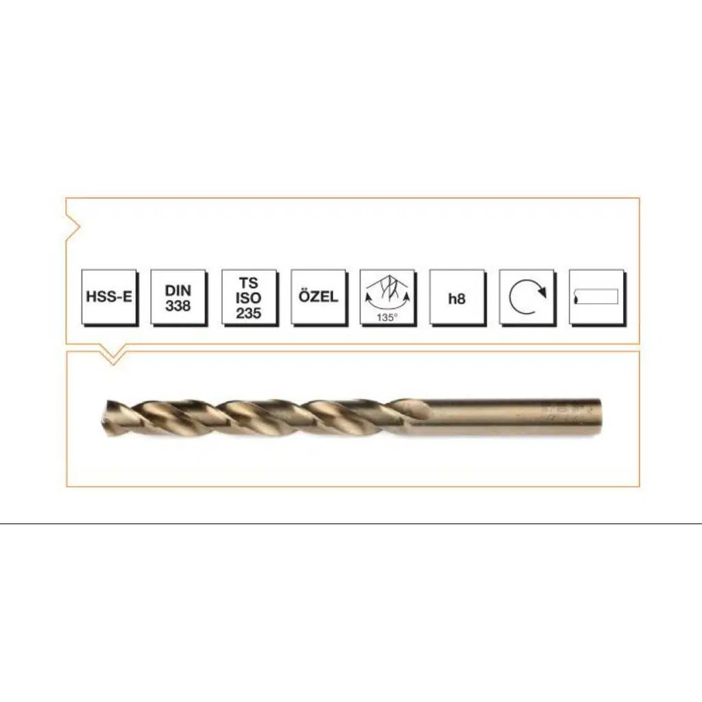 Makina Takım HSSE DIN 338 RN Altın Seri Matkap Ucu 5.2 mm - MTE B00005000520 - 10 Adetli Kutu Koli