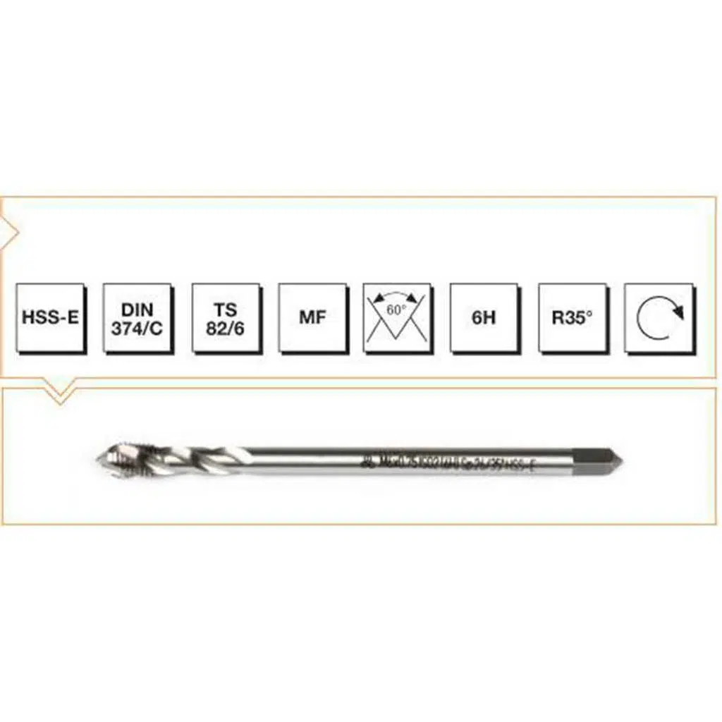 Makina Takım HSS-E DIN 374/C Metrik İnce Vidalı Helis Kanallı Makina Kılavuzu M16X1.5 - MTE B00105790338
