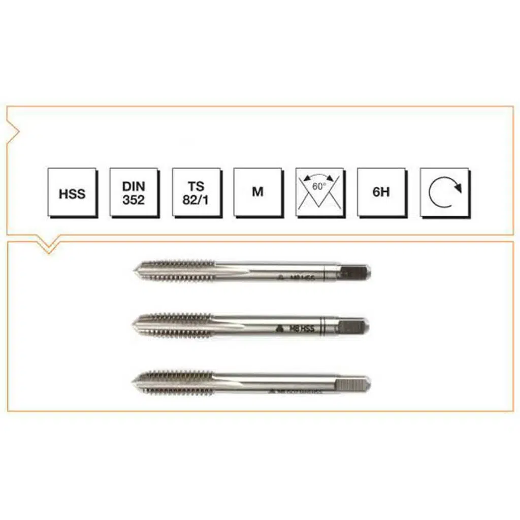 Makina Takım M20 HSS DIN 352 Metrik Normal Vidalı 3'lü Takım Kılavuzu - MTE B00100042000