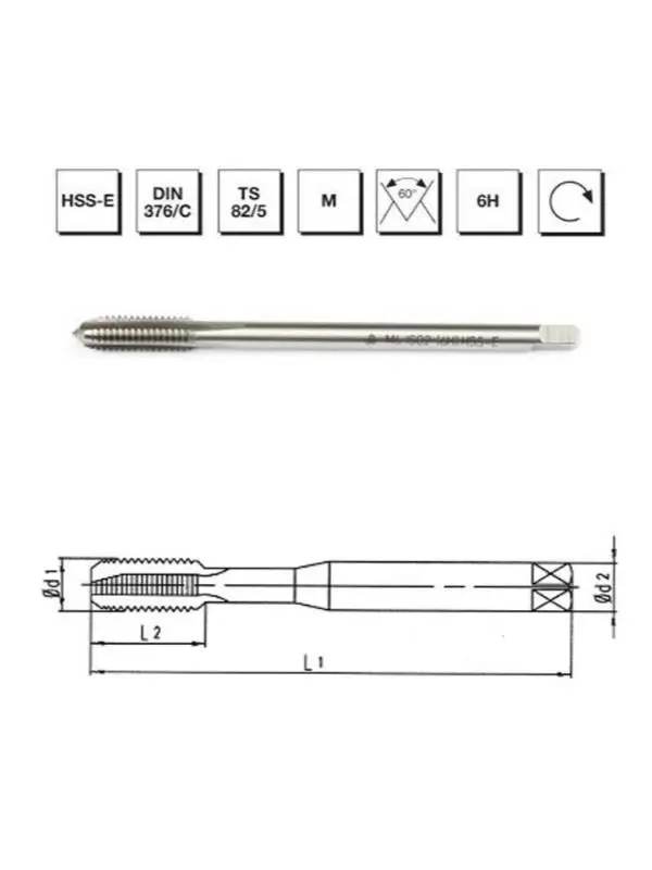Makina Takım M4 HSS DIN 376/C Düz Kanallı Makina Kılavuzu - MTE B00105780400