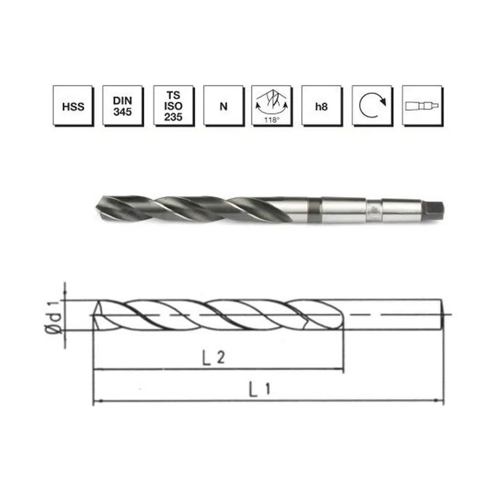 Makina Takım HSS DIN 345 Mors Konik Saplı Maktap Ucu 22mm - MTE B00004002200